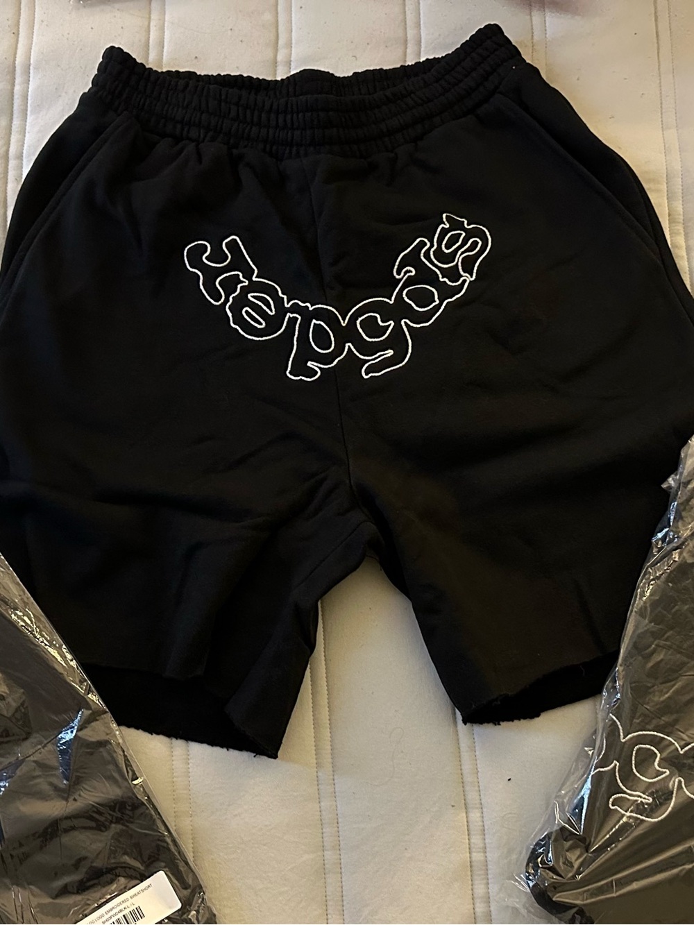 Black Logo-Print Elastic Waist Men’s Shorts